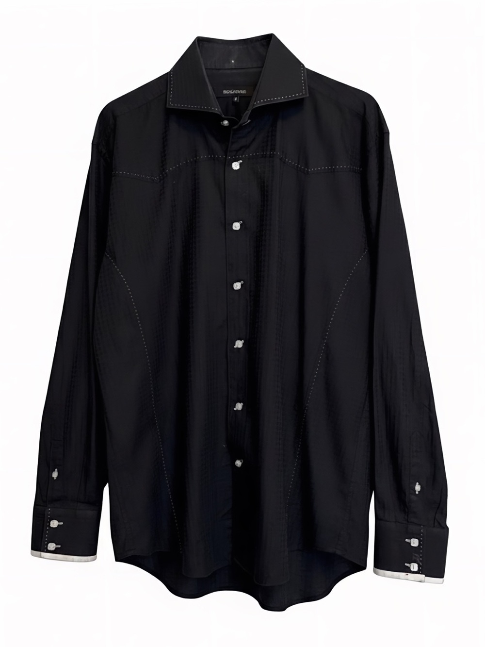 BOGOSSE Western-Vibe Button-Down Shirt | White Stitching | Black | XL